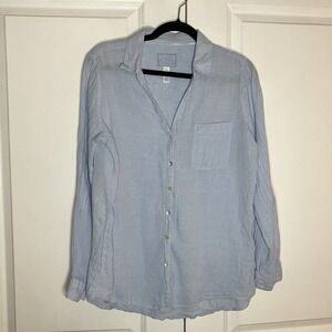 Sigrid Olsen Linen Shirt Womens L 100% Linen Blue Button Up Coastal Beach